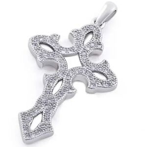  Sterling Silver Cross Clear CZ Necklace Pendant